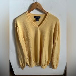 Brooks Brothers Sweater Men’s Yellow V-Neck Wool Blend Long Sleeve Stretch